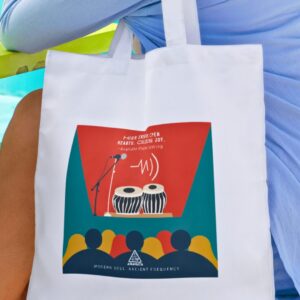 Anahata Bhajan Clubbing geometric art tote bag inspired by devotional music culture